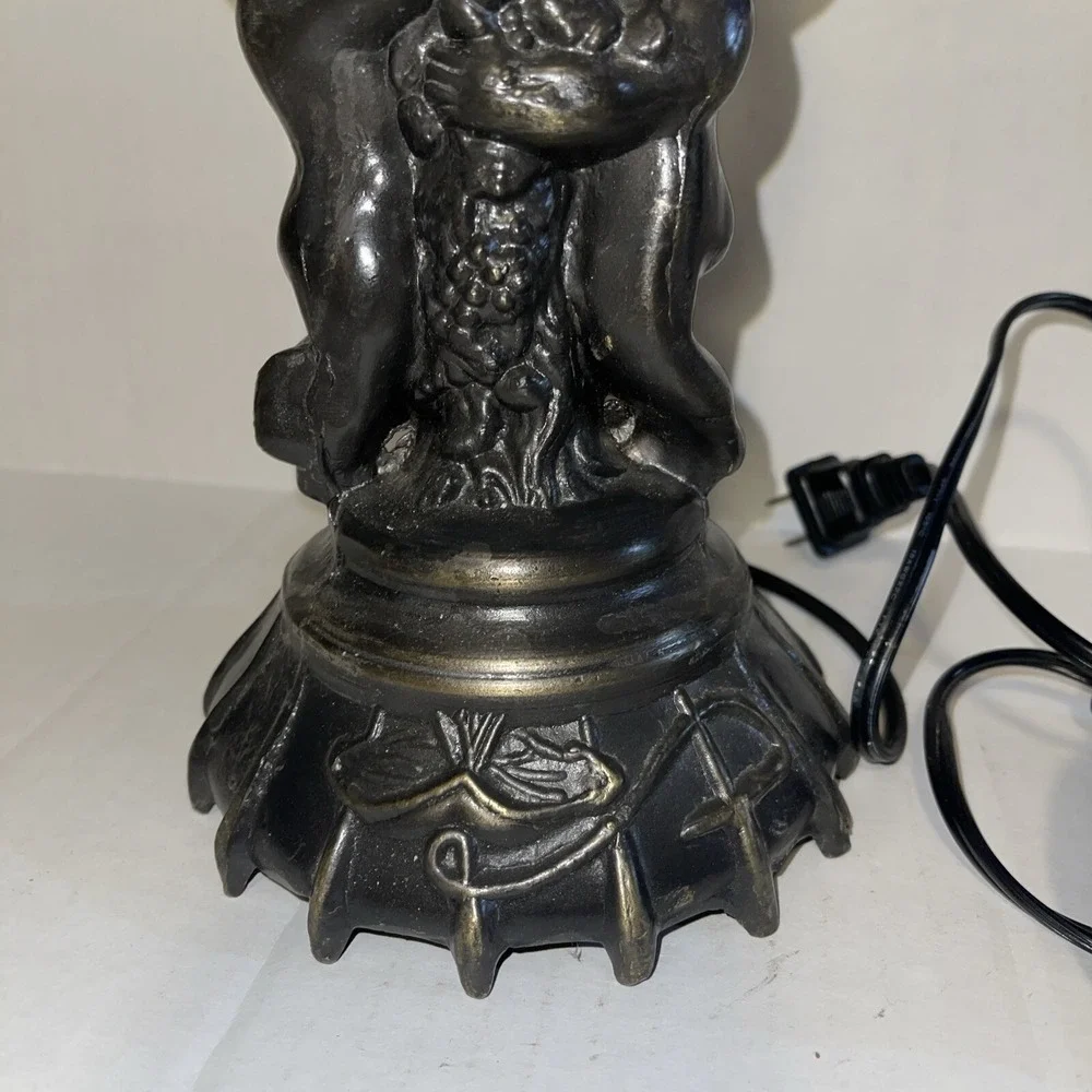 Table Lamp Cherubs Metal And Glass vintage